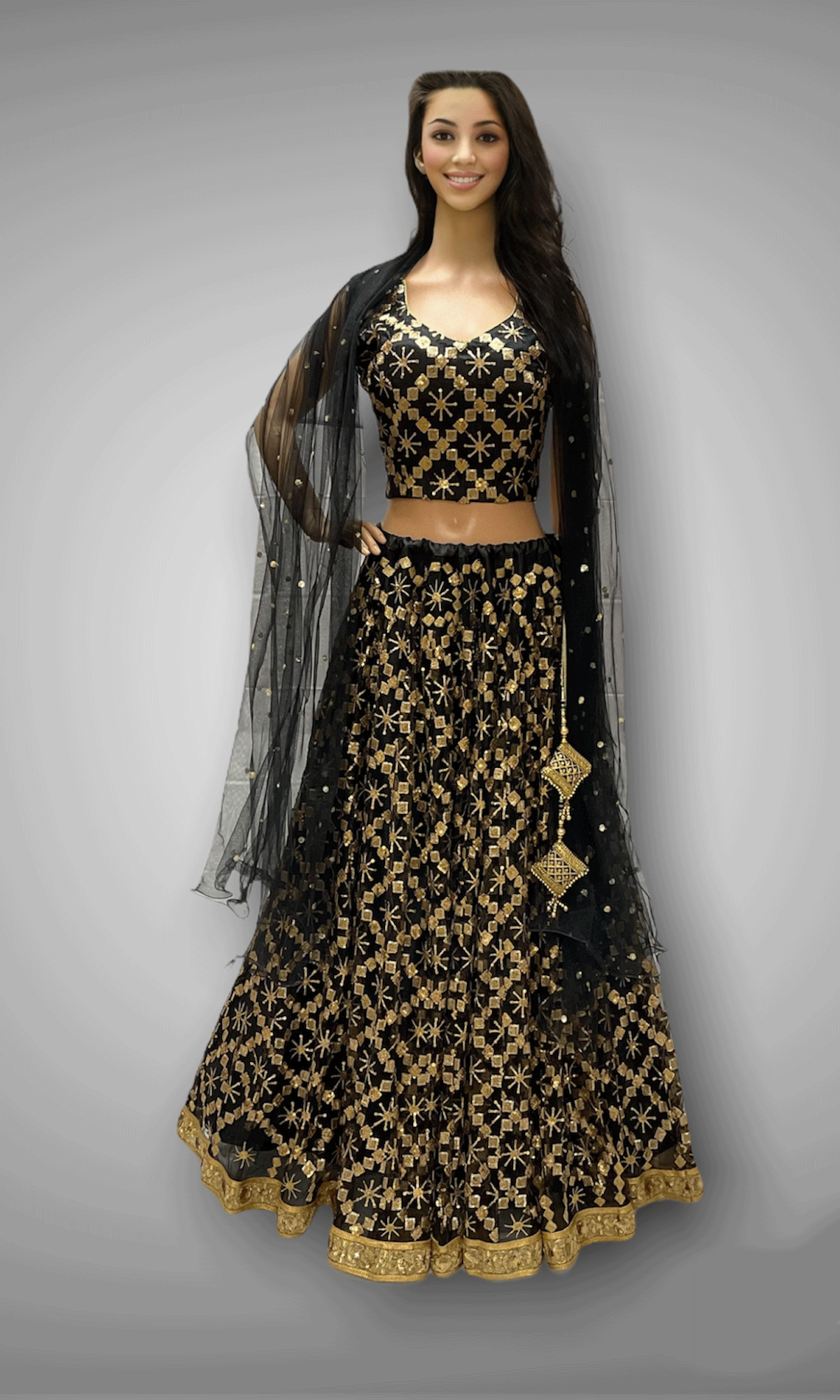 Black Embroidered Net Wedding Lehenga Choli - LC6459